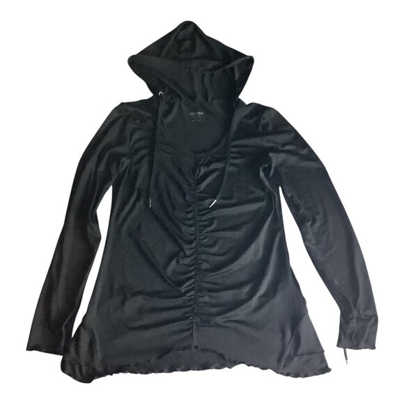 Calvin Klein Performance Quick Dry Womens Black Hooded Long Sleeve Ruched Top M - Picture 7 of 16